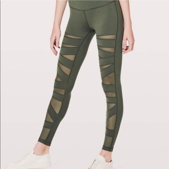 Lululemon High Times Mesh Tech Pants Olive Green‎ Medium size 8 - Picture 2 of 9